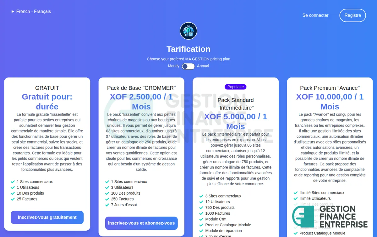 Capture : Tarification - MA GESTION